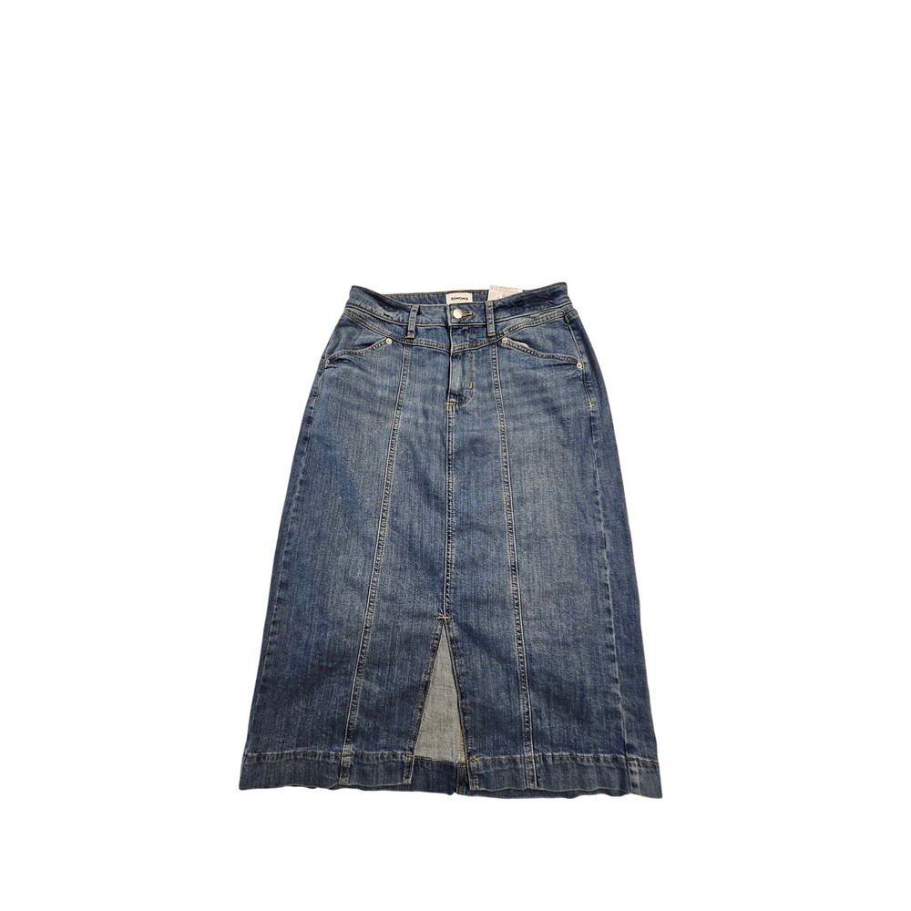 Sonoma Goods For‎ Life Womens Blue Denim Midi Skirt Petite 10P New With Tags